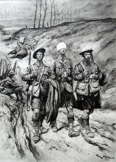 Scottish soldiers helping their wounded officer by Georges Bertin Scott